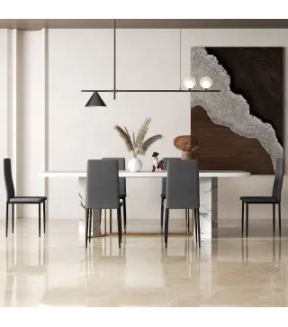 Pack de 6 Sillas de Comedor Modernas Tapizadas en Lino Sintético con Respaldo Alto y Patas de Metal 41x50x97 cm Gris