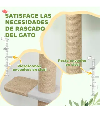 Árbol para Gatos de Pared de 5 Niveles Rascador para Gatos Estrecho con Bola y Rascadores 48x21x180 cm Gris Claro