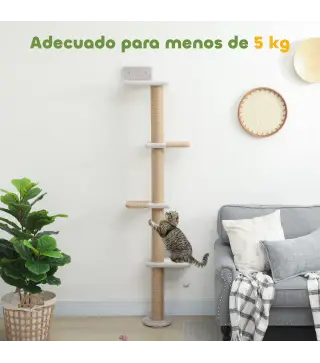 Árbol para Gatos de Pared de 5 Niveles Rascador para Gatos Estrecho con Bola y Rascadores 48x21x180 cm Gris Claro