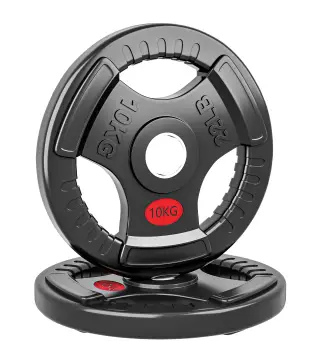 Discos Pesas Olímpicos Agujero Ø50 mm 2x10 kg con Anillo Interior de Acero Triple Agarre para Mancuernas y Barras Negro