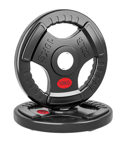 Discos Pesas Olímpicos Agujero Ø50 mm 2x10 kg con Anillo Interior de Acero Triple Agarre para Mancuernas y Barras Negro