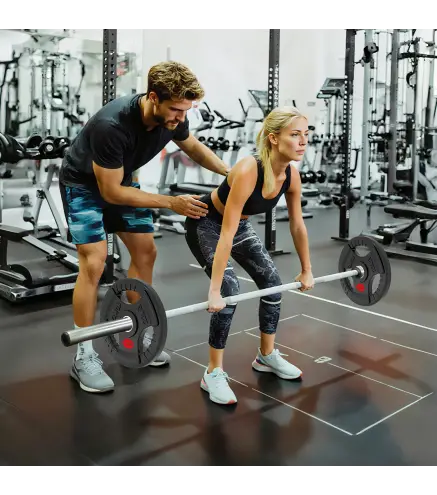 Discos Pesas Olímpicos Agujero Ø50 mm 2x10 kg con Anillo Interior de Acero Triple Agarre para Mancuernas y Barras Negro