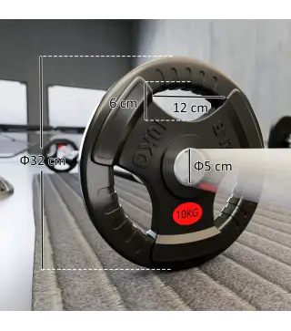 Discos Pesas Olímpicos Agujero Ø50 mm 2x10 kg con Anillo Interior de Acero Triple Agarre para Mancuernas y Barras Negro