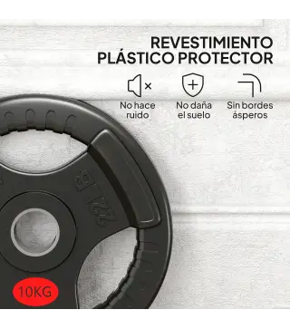 Discos Pesas Olímpicos Agujero Ø50 mm 2x10 kg con Anillo Interior de Acero Triple Agarre para Mancuernas y Barras Negro