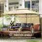 Cenador de Jardín de 4x3 m con Doble Techo Paredes Laterales Resistente al Agua para Exterior Terraza Beige