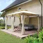 Cenador de Jardín de 4x3 m con Doble Techo Paredes Laterales Resistente al Agua para Exterior Terraza Beige