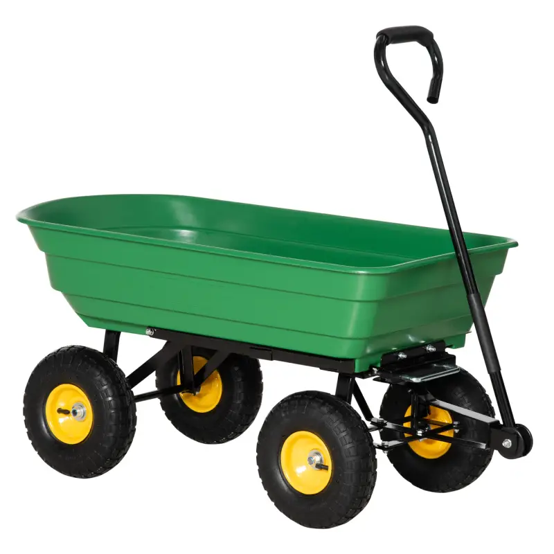 Carro de Jardín Inclinable hasta 75° con Mango Ajustable y 4 Neumáticos Capacidad Max.75 L Acero 109x52x94 cm Verde