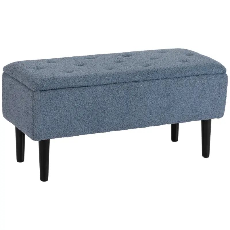 Banco de Pie de Cama Baúl de Almacenaje para Dormitorio con Tapa Abatible y Patas de Madera 95x38x45 cm Azul