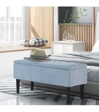 Banco de Pie de Cama Baúl de Almacenaje para Dormitorio con Tapa Abatible y Patas de Madera 95x38x45 cm Azul