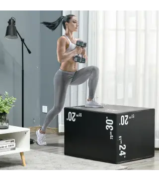 Cajón de Salto 3 en 1 con Cremallera y 3 Alturas Diferentes Carga 120 kg para Casa Oficina Gimnasia 75x51x61 cm Negro