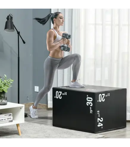 Cajón de Salto 3 en 1 con Cremallera y 3 Alturas Diferentes Carga 120 kg para Casa Oficina Gimnasia 75x51x61 cm Negro