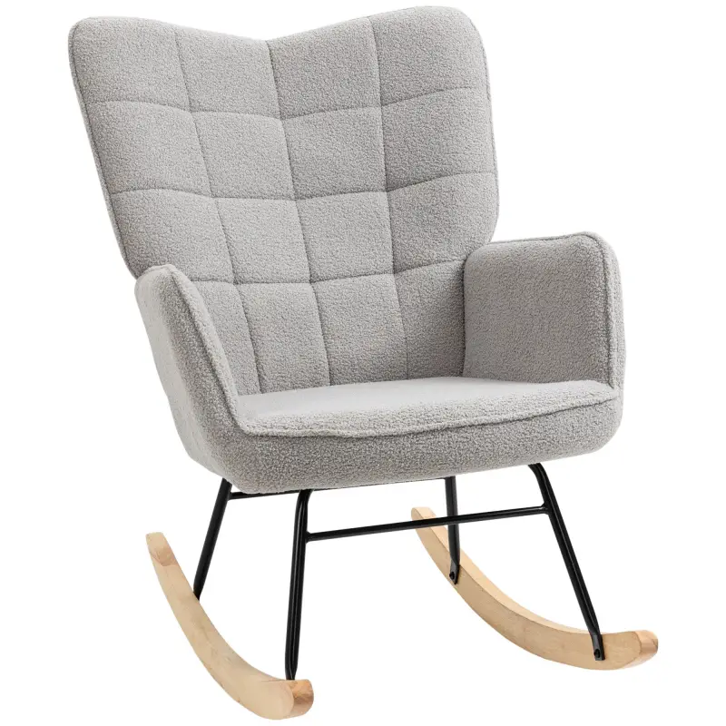 Silla Mecedora de Borreguito Sillón Balancín Oscilante 40° con Patas de Madera de Haya Carga 120 kg 71x98x101 cm Gris Silla Mecedora de Borreguito Sillón Balancín Oscilante 40° con Patas de Madera de Haya Carga 120 kg 71x98x101 cm Gris