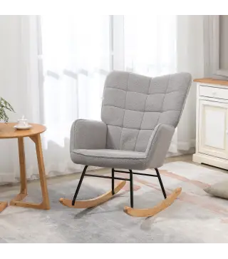 Silla Mecedora de Borreguito Sillón Balancín Oscilante 40° con Patas de Madera de Haya Carga 120 kg 71x98x101 cm Gris