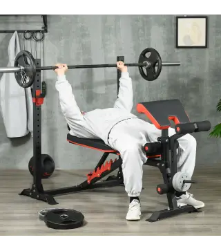 Banco de Musculación Multifuncional con Respaldo Reclinable y Soporte de Barras Altura Ajustable 180x110x126 cm Negro