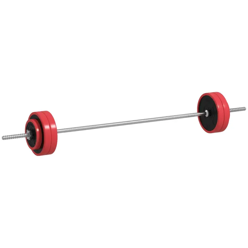Set de Musculación con 1 Barra y 6 Discos Barra de Pesas 30 kg con Mancuernas para Entrenamiento 170x26x26 cm Rojo