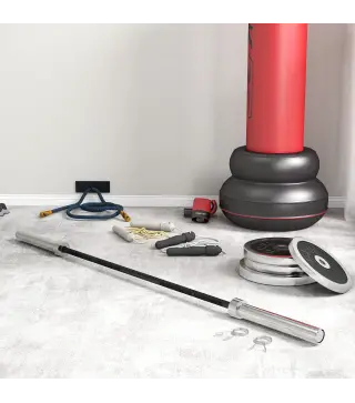 Barra de Pesas de Acero 180 cm Ø50 mm con 2 Presillas Carga 200 kg para los Discos de Ø5 cm Entrenamiento en Casa Negro