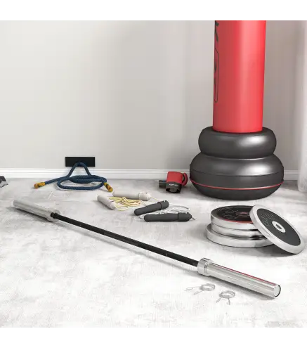 Barra de Pesas de Acero 180 cm Ø50 mm con 2 Presillas Carga 200 kg para los Discos de Ø5 cm Entrenamiento en Casa Negro