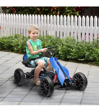 Kart Coche Eléctrico Infantil 12V de 3 a 8 Años Velocidad 3-5km/h y Cinturón de Seguridad 100x58x58,5cm Azul
