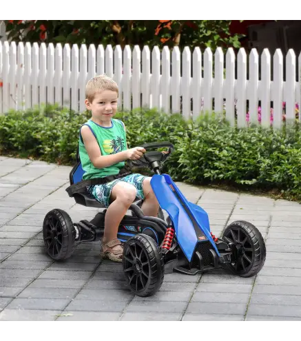 Kart Coche Eléctrico Infantil 12V de 3 a 8 Años Velocidad 3-5km/h y Cinturón de Seguridad 100x58x58,5cm Azul