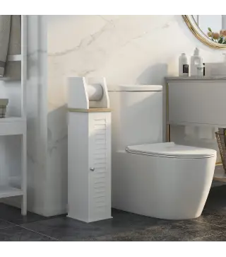 Portarollos para Baño Moderno Mueble Auxiliar de Baño con Estantes Ajustables y Portarrollos de Papel 18x20x80 cm Blanco