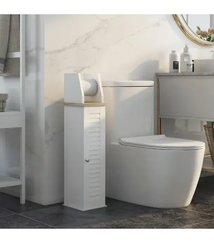 Portarollos para Baño Moderno Mueble Auxiliar de Baño con Estantes Ajustables y Portarrollos de Papel 18x20x80 cm Blanco