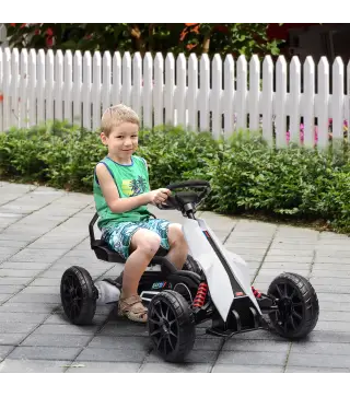 Kart Coche Eléctrico Infantil 12V de 3 a 8 Años Velocidad 3-5km/h y Cinturón de Seguridad 100x58x58,5cm Blanco