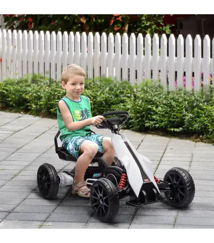 Kart Coche Eléctrico Infantil 12V de 3 a 8 Años Velocidad 3-5km/h y Cinturón de Seguridad 100x58x58,5cm Blanco