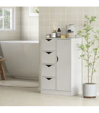 Armario de Salón con 4 Cajones 1 Puerta y Estante Interior Mueble de Almacenaje Multiusos 54x29x83 cm Blanco