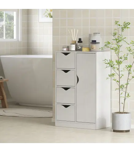 Armario de Salón con 4 Cajones 1 Puerta y Estante Interior Mueble de Almacenaje Multiusos 54x29x83 cm Blanco