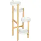 Soporte para Plantas con Patas de Bambú y 4 Estantes Metálicos Redondos Carga 20 kg Ø28x80 cm Natural y Blanco