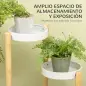 Soporte para Plantas con Patas de Bambú y 4 Estantes Metálicos Redondos Carga 20 kg Ø28x80 cm Natural y Blanco