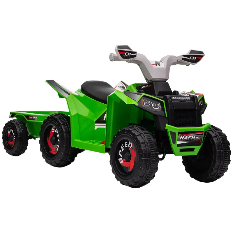 Quad Eléctrico para Niños con Remolque Coche Eléctrico Cuatrimoto para Niños de 18-36 Meses 106x41,5x48,5 cm Verde