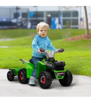 Quad Eléctrico para Niños con Remolque Coche Eléctrico Cuatrimoto para Niños de 18-36 Meses 106x41,5x48,5 cm Verde