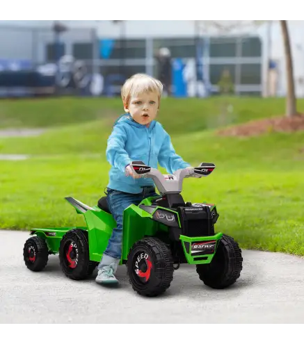 Quad Eléctrico para Niños con Remolque Coche Eléctrico Cuatrimoto para Niños de 18-36 Meses 106x41,5x48,5 cm Verde