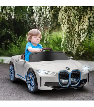 Coche Eléctrico para Niños 37-72 Meses Autorización BMW I4 con Control Remoto y Cinturón de Seguridad 115x67x45cm Blanco