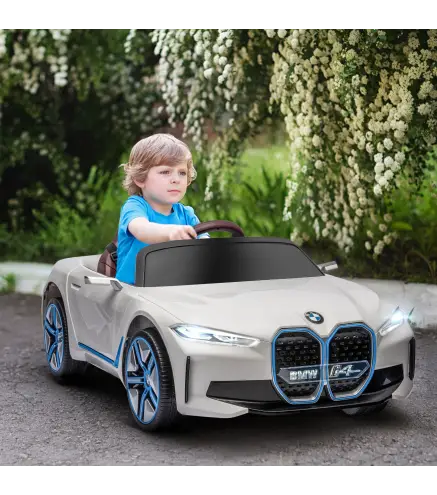 Coche Eléctrico para Niños 37-72 Meses Autorización BMW I4 con Control Remoto y Cinturón de Seguridad 115x67x45cm Blanco