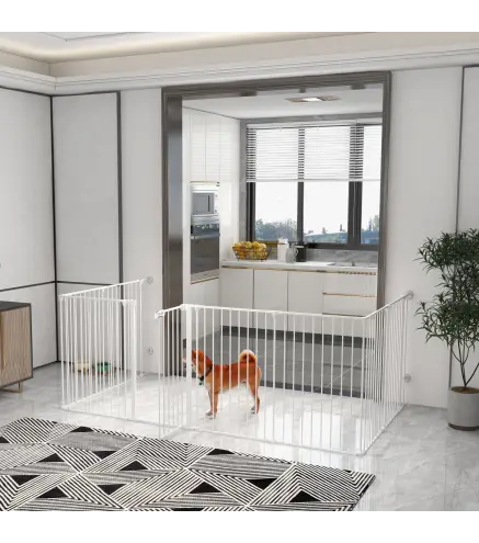 Corralito para Mascotas de 8 Paneles 64x90 cm con Doble Cerradura Función de Bloqueo Auxiliar y Forma Bricolaje Blanco