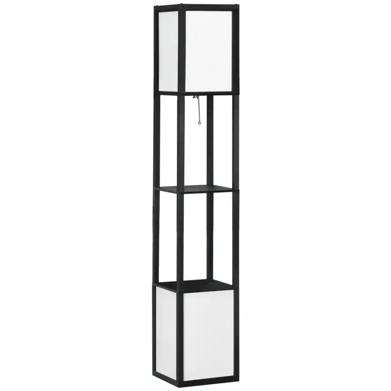 Lámpara de Pie de Madera con Estante para Bombilla E27 Potencia Máx. 40W Lámpara Moderna 26x26x156 cm Negro y Blanco