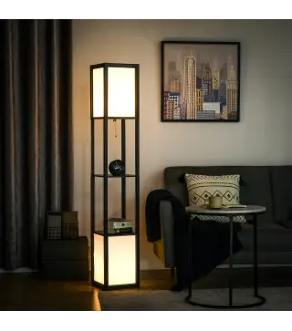 Lámpara de Pie de Madera con Estante para Bombilla E27 Potencia Máx. 40W Lámpara Moderna 26x26x156 cm Negro y Blanco