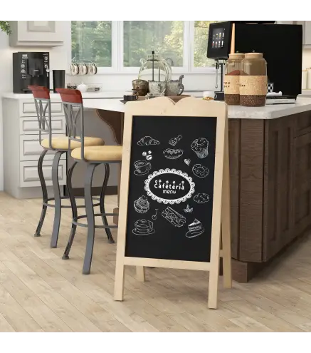 Pizarra Caballete Doble con Marco de Madera Plegable con 8 Tizas Líquidas y 6 Plantillas 51x42x101 cm Natural