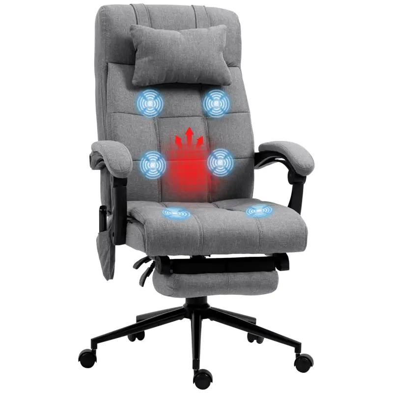 Silla de Masaje Reclinable con 6 Puntos de Masaje y 5 Modos Función de Calefacción Ajustable 66x76x112-120 cm Gris Silla de Masaje Reclinable con 6 Puntos de Masaje y 5 Modos Función de Calefacción Ajustable 66x76x112-120 cm Gris