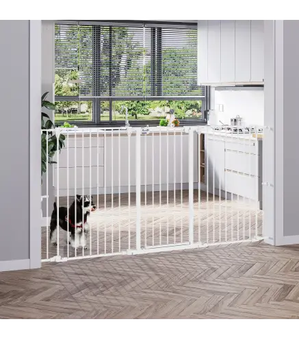 Valla para Mascotas de Acero Plegable con 3 Paneles Doble Cerradura y Función de Bloqueo Auxiliar 206x90 cm Blanco