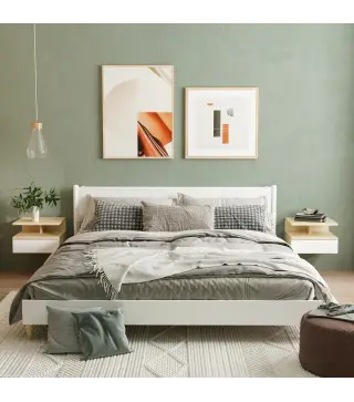 Set de 2 Mesitas de Noche Flotantes con 1 Cajón y Estante Abierto Diseño Moderno Montado en la Pared 35x32x22,5 cm Roble