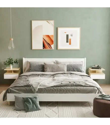 Set de 2 Mesitas de Noche Flotantes con 1 Cajón y Estante Abierto Diseño Moderno Montado en la Pared 35x32x22,5 cm Roble