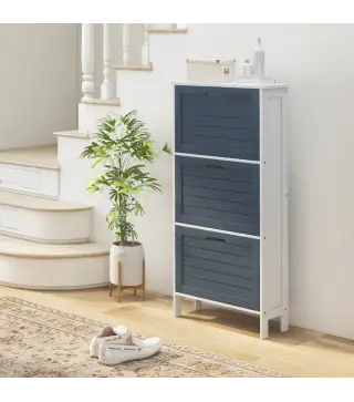 Mueble Zapatero Estrecho Armario Zapatero Alto con 3 Cajones Abatibles para 6 Pares de Zapatos 53x18x108,5 cm Gris