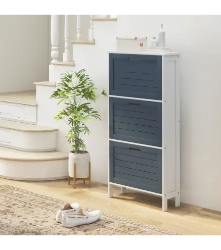 Mueble Zapatero Estrecho Armario Zapatero Alto con 3 Cajones Abatibles para 6 Pares de Zapatos 53x18x108,5 cm Gris