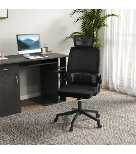 Silla de Oficina de Malla Silla de Escritorio Giratoria Altura y Reposacabezas Ajustable 60x61x104,5-121,5 cm Negro