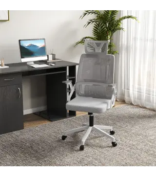 Silla de Oficina de Malla Silla de Escritorio Giratoria Altura y Reposacabezas Ajustable 58x61x102-119 cm Gris