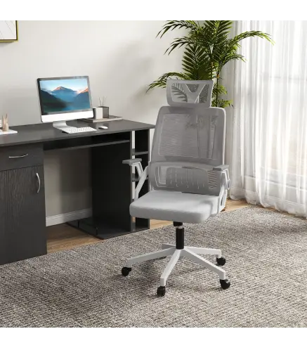 Silla de Oficina de Malla Silla de Escritorio Giratoria Altura y Reposacabezas Ajustable 58x61x102-119 cm Gris