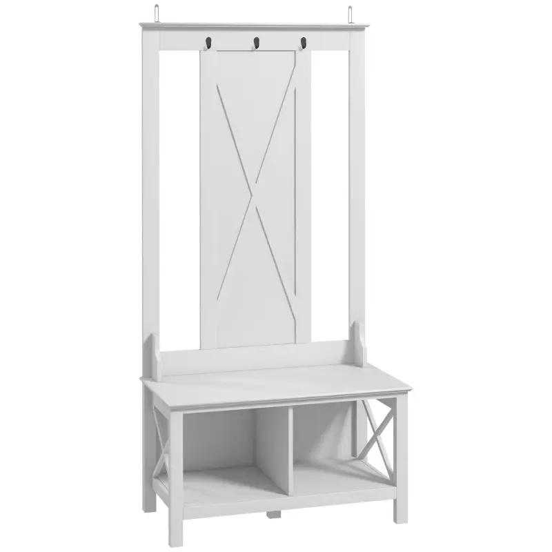 Perchero con Zapatero de Madera con 2 Estantes y 3 Ganchos para Colgar Ropas Bolsos 80,5x40x168 cm Blanco